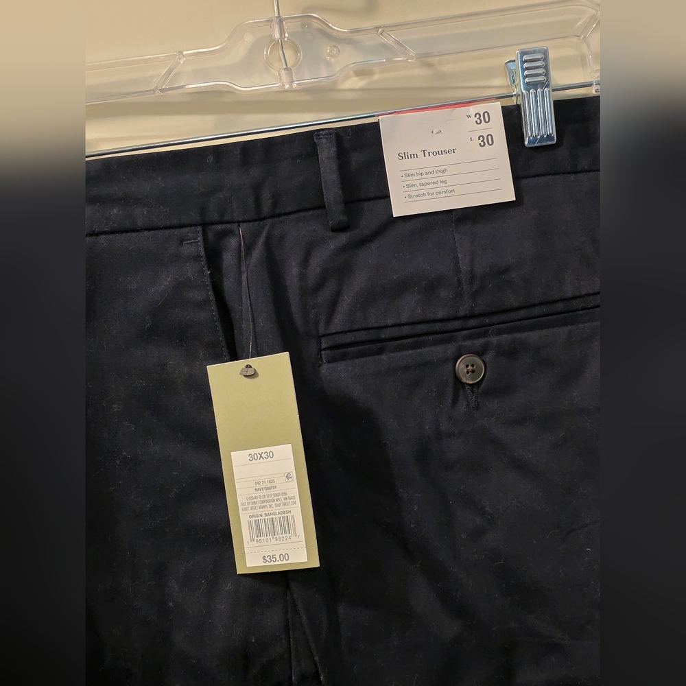 30x30 NWT Goodfellow & Co. Mens Extended Tab Slim Fit Trousers - Navy Blue - Picture 5 of 5